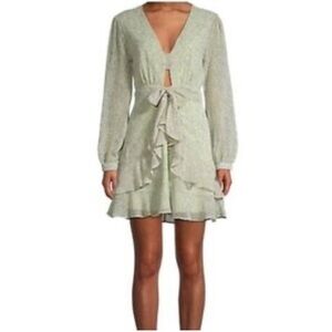 DESIGN LAB Light Green Floral Print Long Sleeve Dress Womens SZ Large BRAND NEW